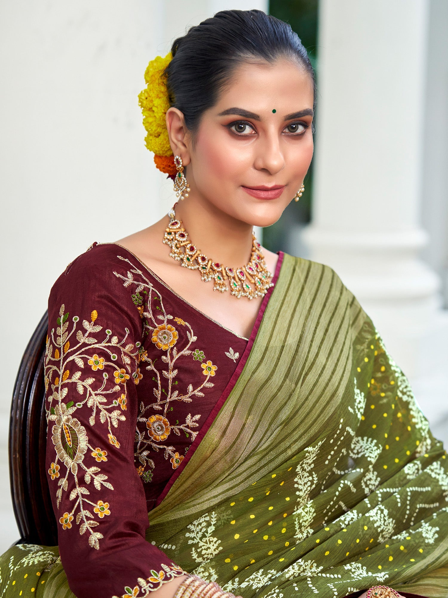 NOZ2TOZ Women's Chiffon Olive Embellished Designer Saree With Blouse Piece - Distacart