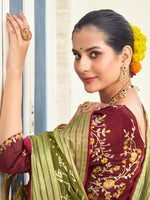 Thumbnail for NOZ2TOZ Women's Chiffon Olive Embellished Designer Saree With Blouse Piece - Distacart
