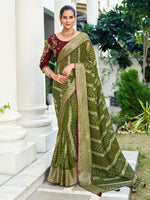 Thumbnail for NOZ2TOZ Women's Chiffon Olive Embellished Designer Saree With Blouse Piece - Distacart