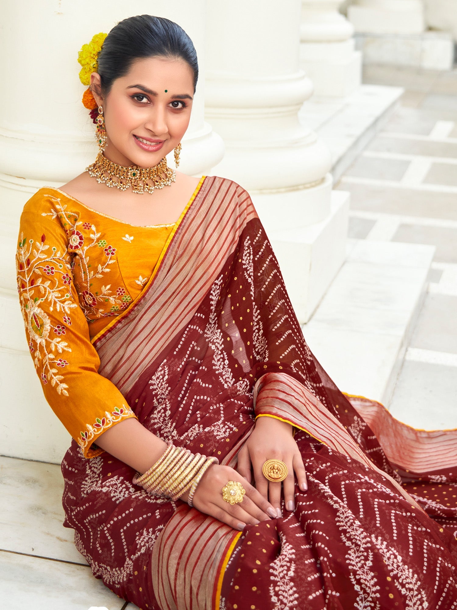 NOZ2TOZ Women's Chiffon Maroon Embellished Designer Saree With Blouse Piece - Distacart