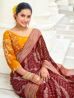 Thumbnail for NOZ2TOZ Women's Chiffon Maroon Embellished Designer Saree With Blouse Piece - Distacart