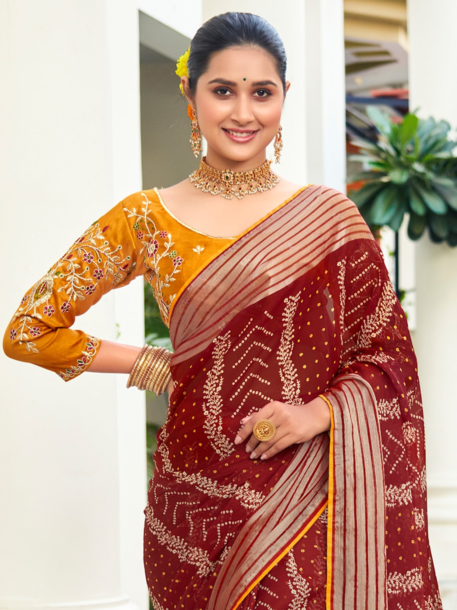 NOZ2TOZ Women's Chiffon Maroon Embellished Designer Saree With Blouse Piece - Distacart