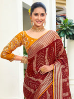Thumbnail for NOZ2TOZ Women's Chiffon Maroon Embellished Designer Saree With Blouse Piece - Distacart