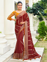 Thumbnail for NOZ2TOZ Women's Chiffon Maroon Embellished Designer Saree With Blouse Piece - Distacart