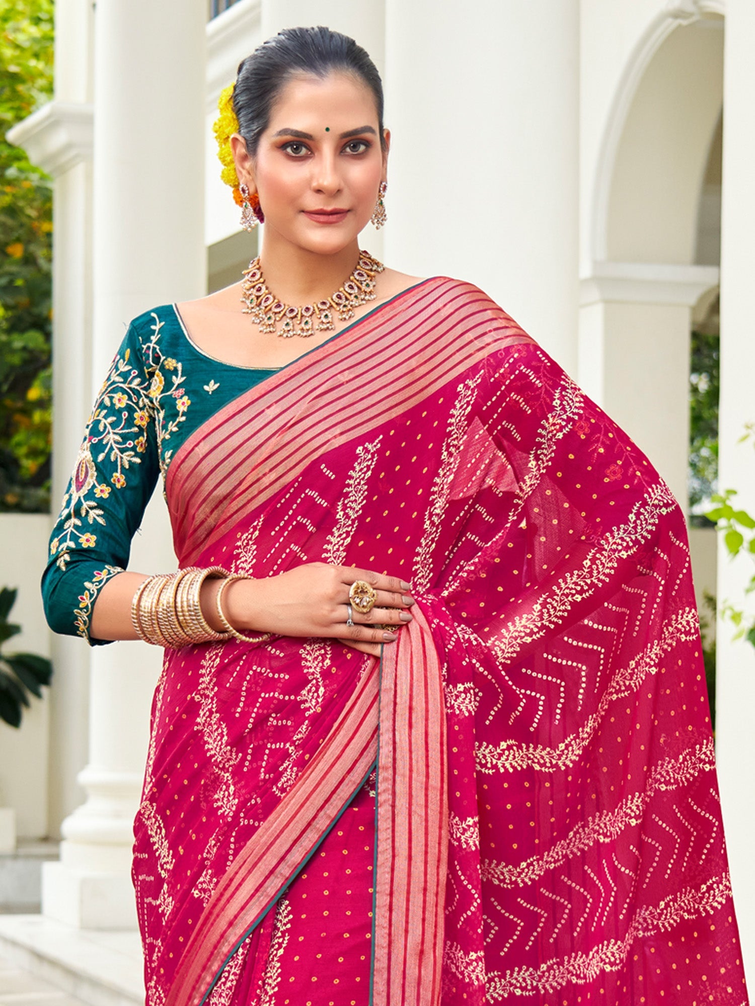 NOZ2TOZ Women's Chiffon Pink Embellished Designer Saree With Blouse Piece - Distacart