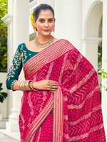 Thumbnail for NOZ2TOZ Women's Chiffon Pink Embellished Designer Saree With Blouse Piece - Distacart