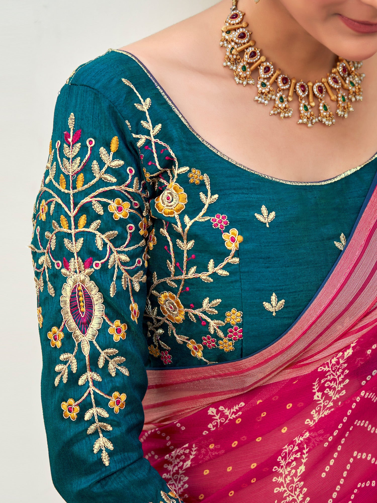 NOZ2TOZ Women's Chiffon Pink Embellished Designer Saree With Blouse Piece - Distacart