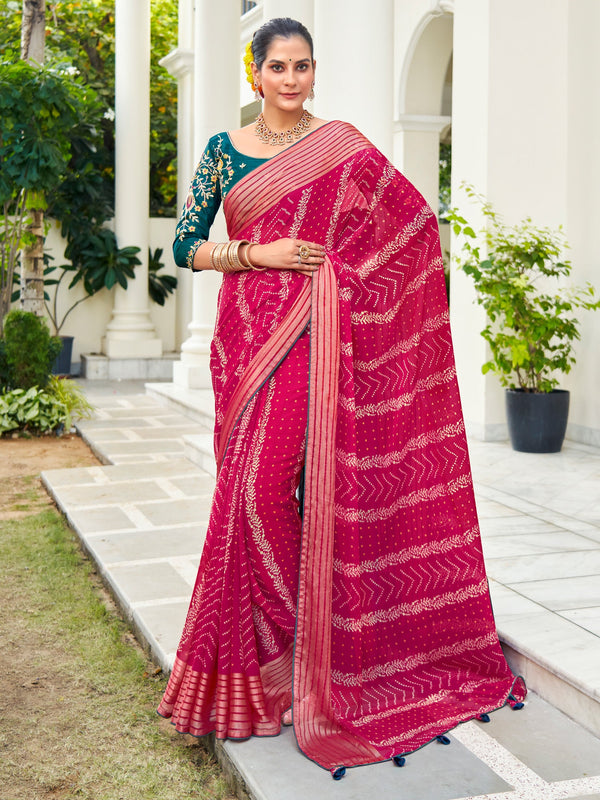 NOZ2TOZ Women's Chiffon Pink Embellished Designer Saree With Blouse Piece - Distacart