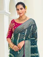 Thumbnail for NOZ2TOZ Women's Chiffon Teal blue Embellished Designer Saree With Blouse Piece - Distacart