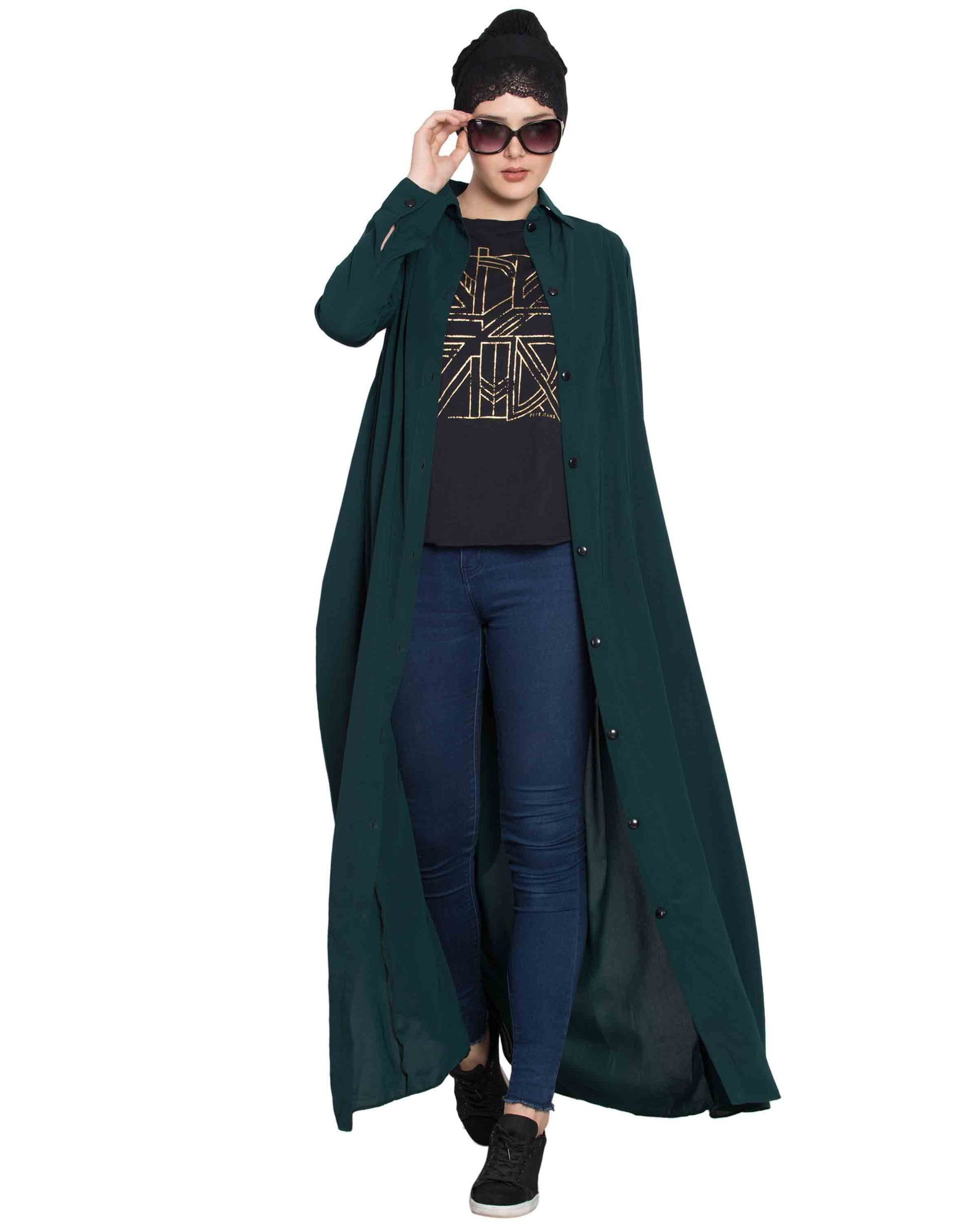 Bashariya Front Open Abaya In Firdaus Fabric With Fabric Belt and Side Pockets - Distacart