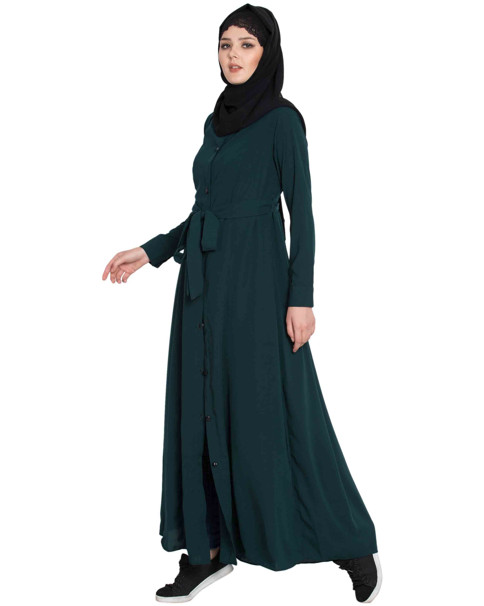 Bashariya Front Open Abaya In Firdaus Fabric With Fabric Belt and Side Pockets - Distacart