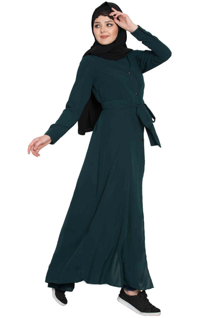 Bashariya Front Open Abaya In Firdaus Fabric With Fabric Belt and Side Pockets - Distacart