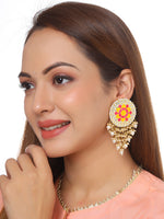 Thumbnail for Mandala Pattern Floral Pink and Yellow Meenakari Drop Earrings for Womens by House of Ree - Distacart