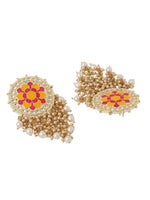 Thumbnail for Flower Pattern Yellow and Pink Meenakari Drop Earrings for Womens by House of Ree - Distacart