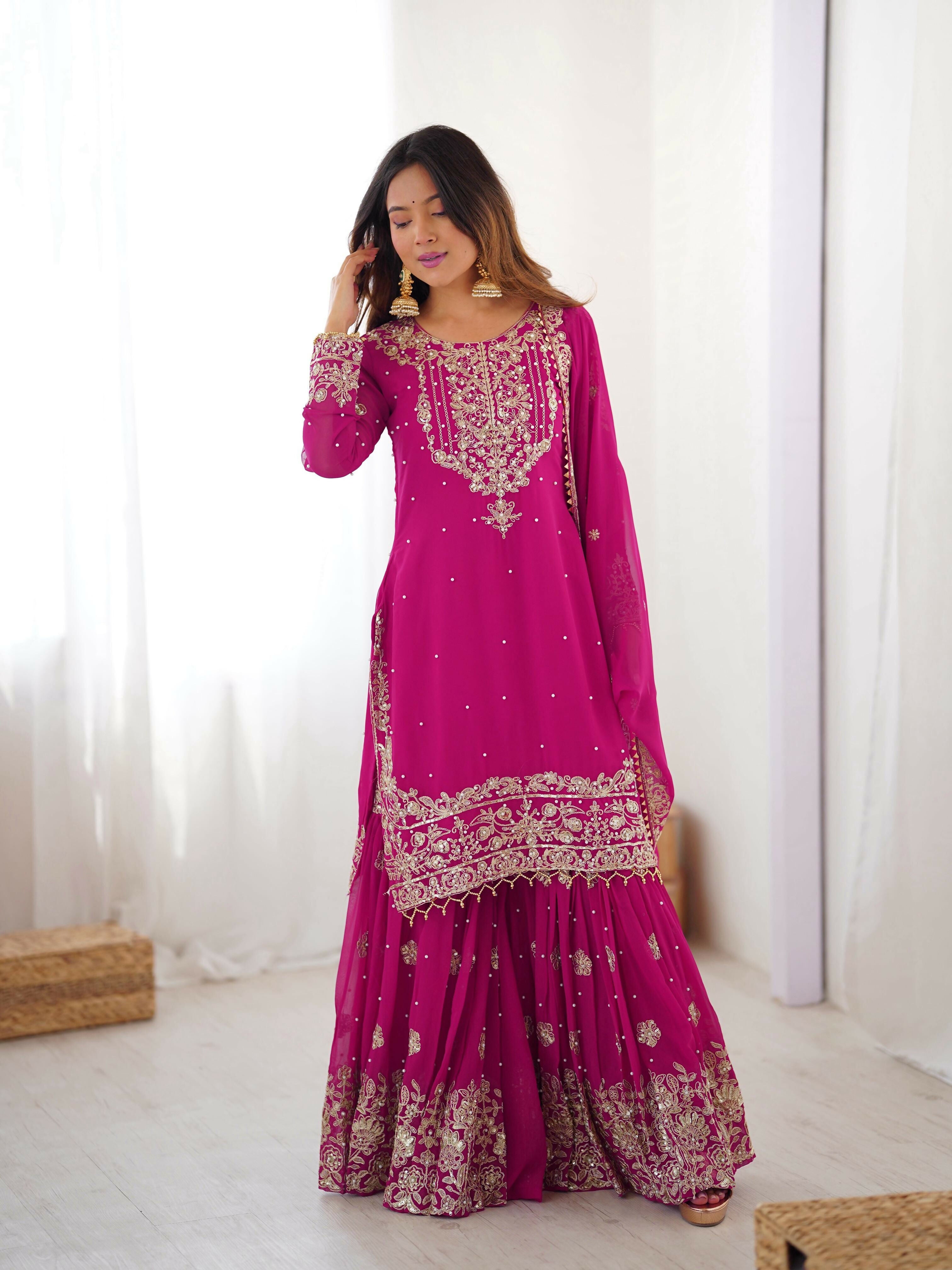Joban Fashion pink Sharara Georgette Thread with Sequins work