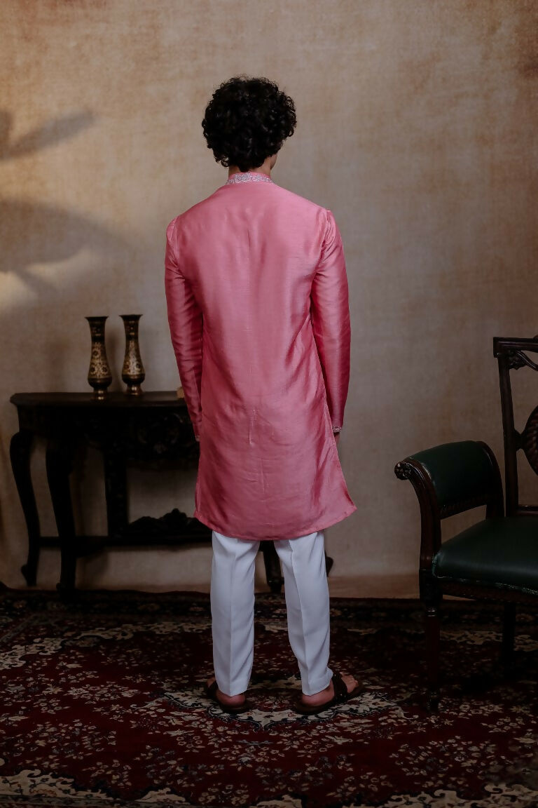 Falling Raw Silk Pink Prism Motif Kurta Set By Hilo Design