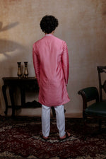 Thumbnail for Falling Raw Silk Pink Prism Motif Kurta Set By Hilo Design