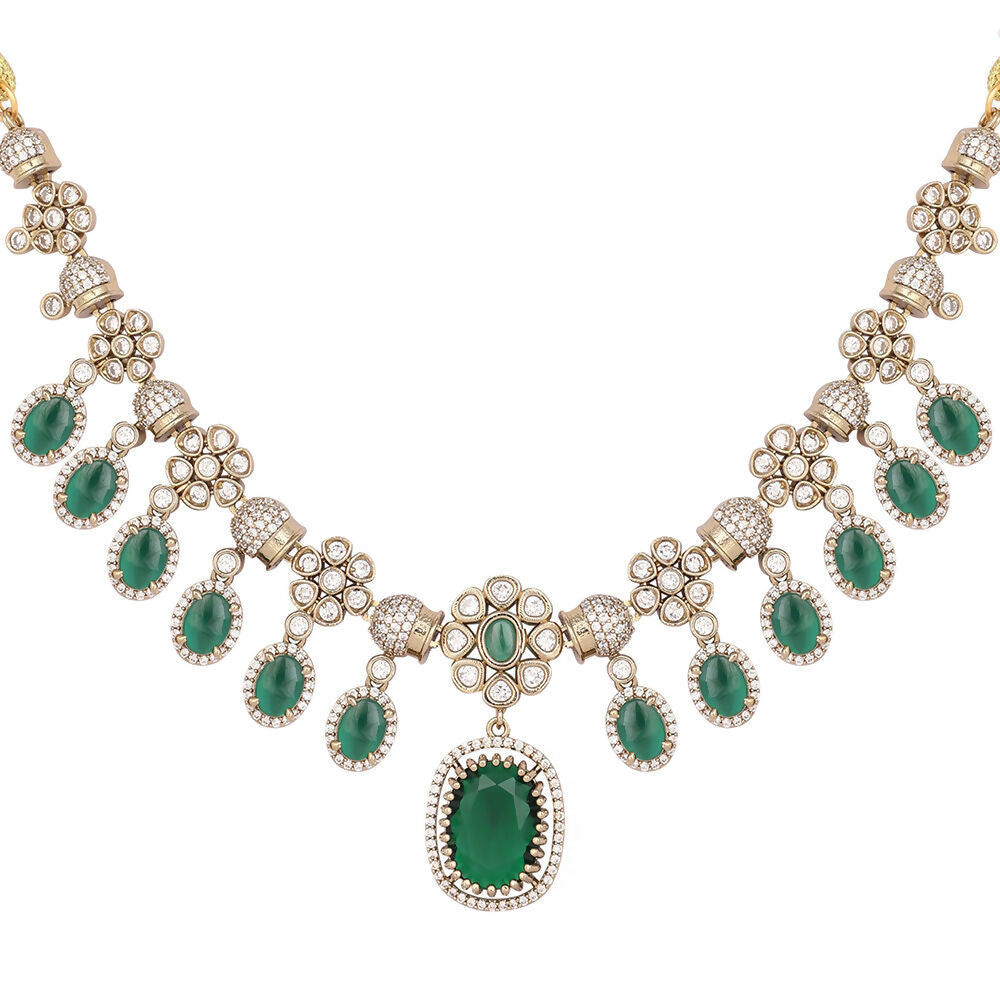 Nuyug 18K Gold Plated Emerald Blossom Necklace Set - Distacart