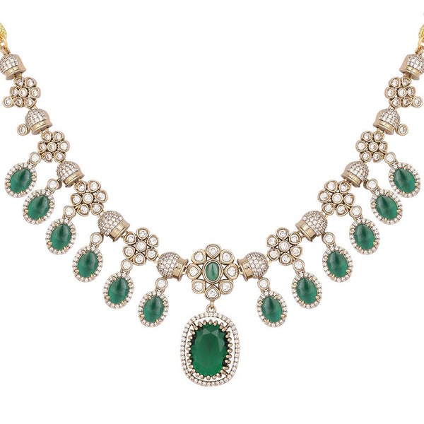 Nuyug 18K Gold Plated Emerald Blossom Necklace Set