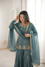 Thumbnail for Teeya Creation Womens New Fancy Embroidery Sequence Work With Zarkan Diamond Work Kurta Set - Dista