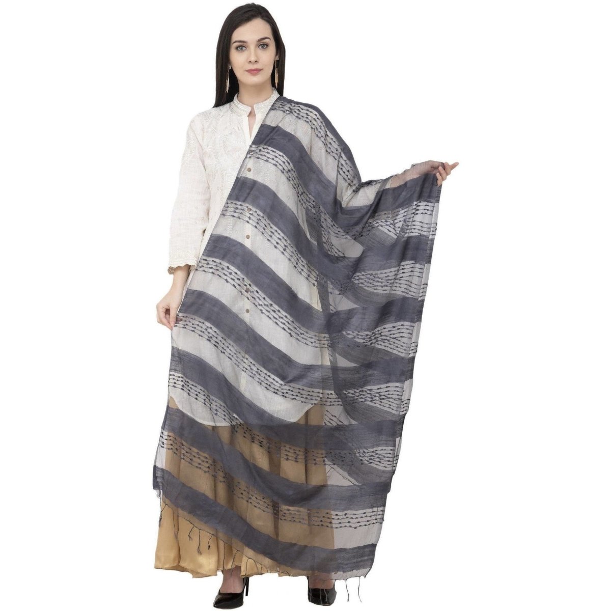 A R SILK Payal Plan Regular Dupatta Gray Color Dupatta or Chunni