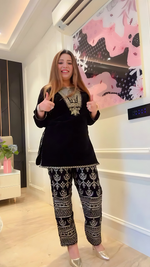 Thumbnail for Lehenga Mart Styleylish Velvet Sequence Embroidery Work Suit Pant With Dupatta -Black