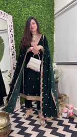 Thumbnail for Lehenga Mart Designer Heavy Pure Viscose Velvet Top Pant & Dupatta Set-Green