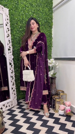 Thumbnail for Lehenga Mart Designer Heavy Pure Viscose Velvet Top Pant & Dupatta Set-Purple