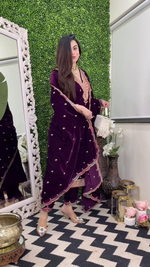 Thumbnail for Lehenga Mart Designer Heavy Pure Viscose Velvet Top Pant & Dupatta Set-Purple