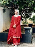 Thumbnail for Lehenga Mart Sequence Embroidery Top And Palazzo With Dupatta Set-Red