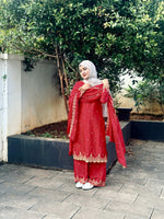 Thumbnail for Lehenga Mart Sequence Embroidery Top And Palazzo With Dupatta Set-Red