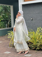 Thumbnail for Lehenga Mart Sequence Embroidery Top And Palazzo With Dupatta Set-White