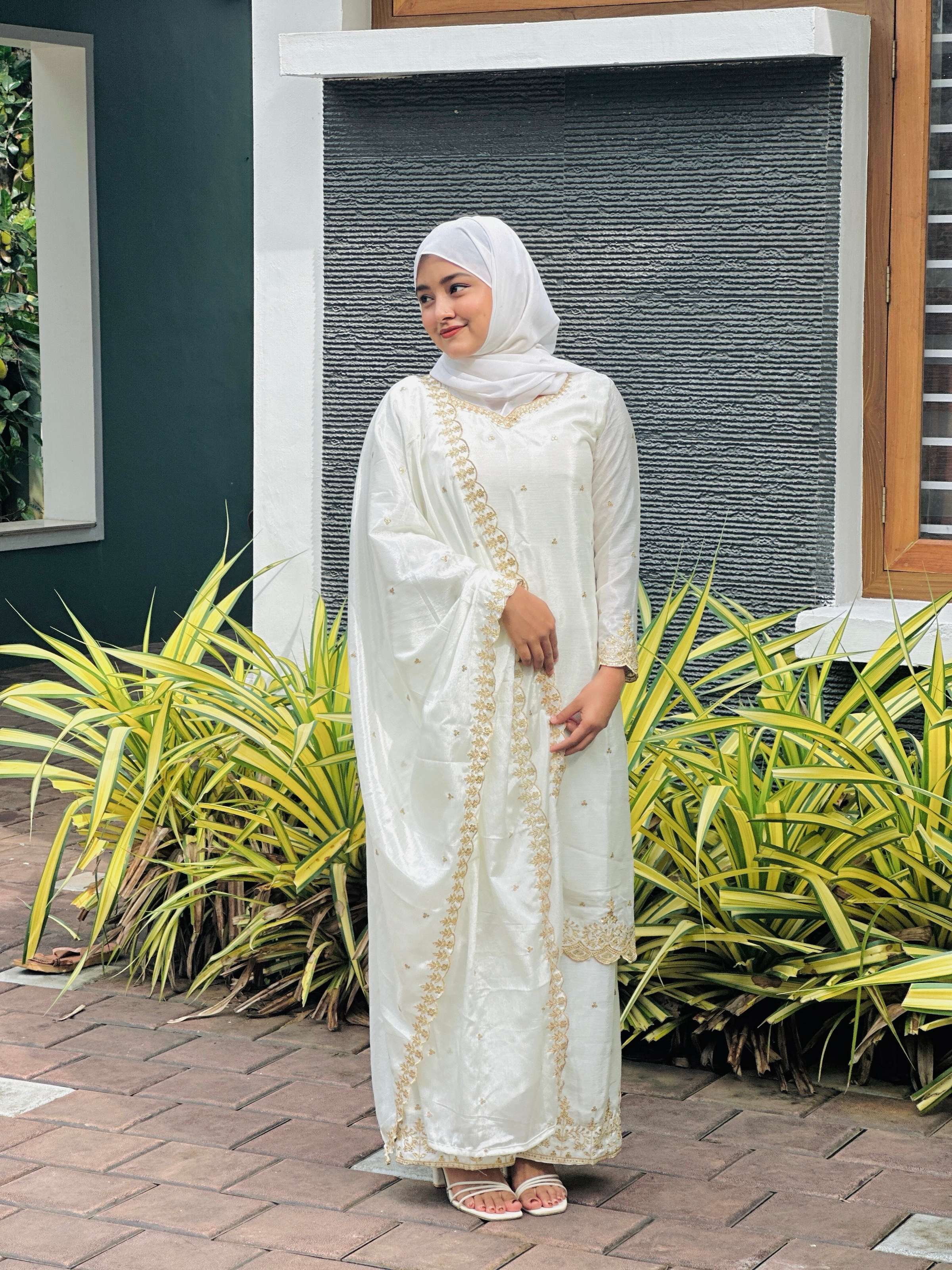 Lehenga Mart Sequence Embroidery Top And Palazzo With Dupatta Set-White