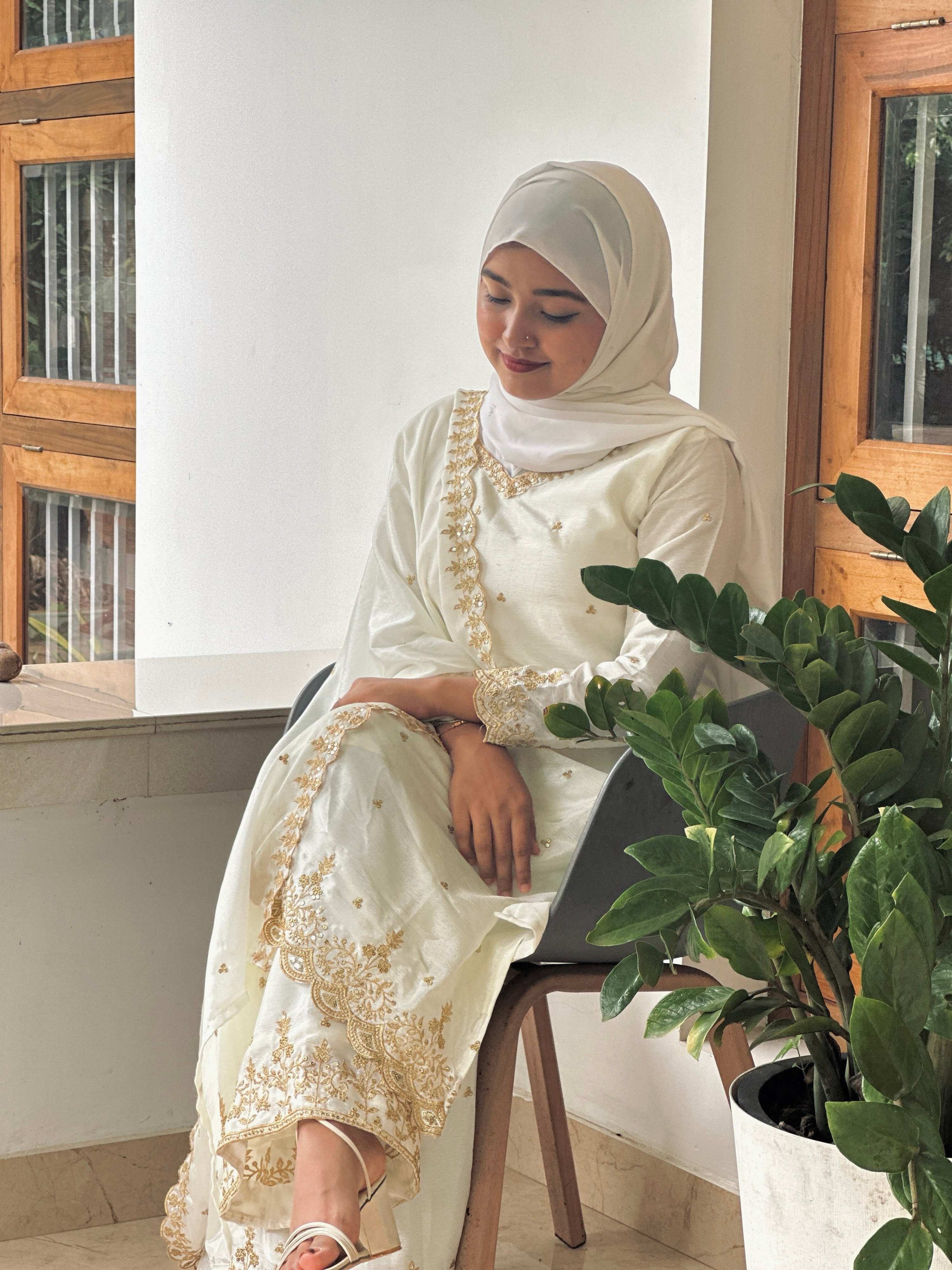 Lehenga Mart Sequence Embroidery Top And Palazzo With Dupatta Set-White