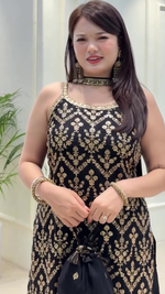 Thumbnail for Lehenga Mart Designer Sequence Embroidery Top And Palazzo With Dupatta Set-Black