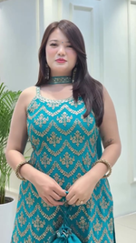 Thumbnail for Lehenga Mart Designer Sequence Embroidery Top And Palazzo With Dupatta Set-Sky Blue