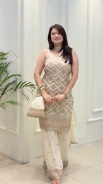 Thumbnail for Lehenga Mart Designer Sequence Embroidery Top And Palazzo With Dupatta Set-White