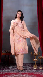 Thumbnail for Lehenga Mart Designer Salwar Suit With Kurta Pant Dupatta For Women-Peach - Dista