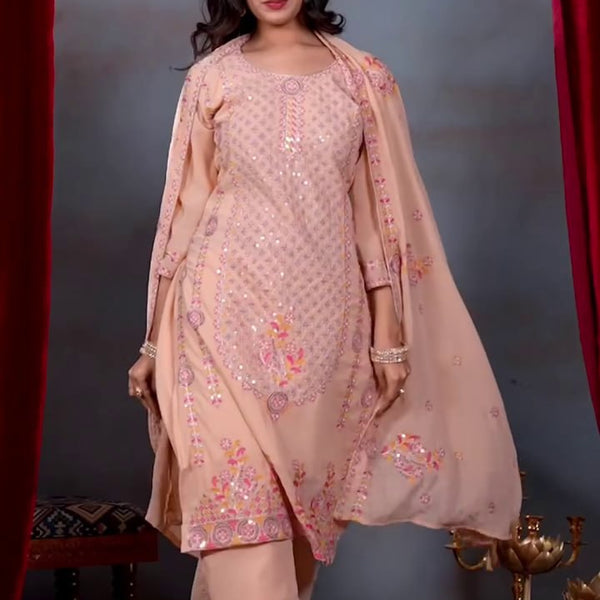 Lehenga Mart Designer Salwar Suit With Kurta Pant Dupatta For Women-Peach - Dista