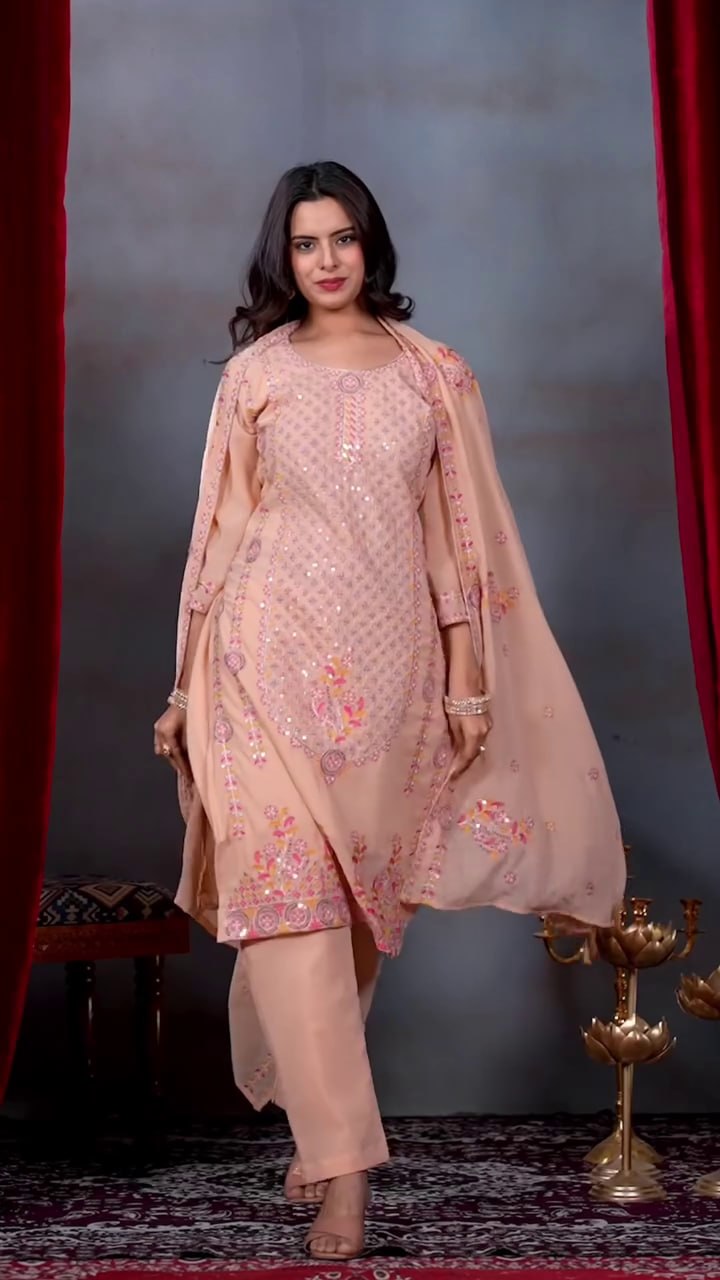 Lehenga Mart Designer Salwar Suit With Kurta Pant Dupatta For Women-Peach - Dista