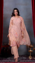 Thumbnail for Lehenga Mart Designer Salwar Suit With Kurta Pant Dupatta For Women-Peach - Dista
