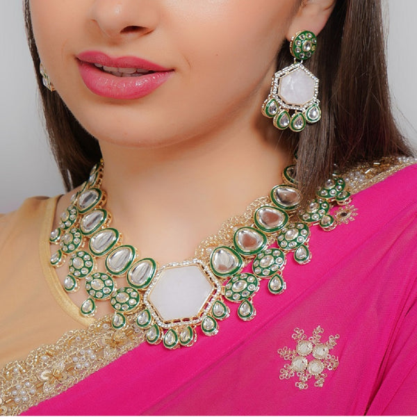 Divisha Alloy Gold-plated Green Meenakari Heavy Jewellery Set - Distacart