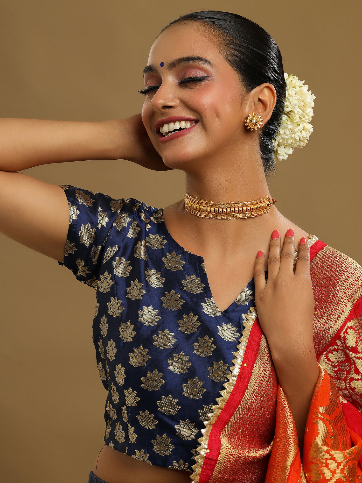 Ruby Raang Golden Choker with Round Studs