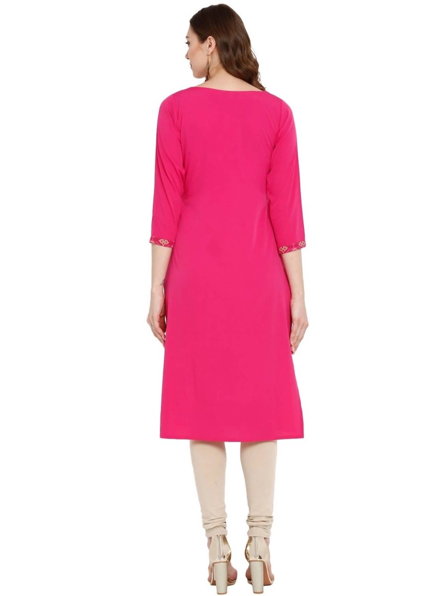 Ahalyaa Women Crepe Pink Printed Straight Kurta