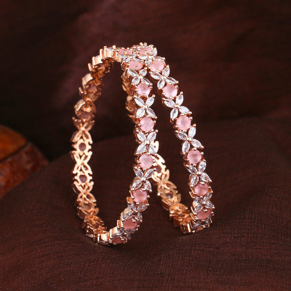 Estele Rose Gold-Polished CZ Flower Designer 2:8 Size Bangles with Mint Pink Stones for Women - Distacart