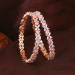 Thumbnail for Estele Rose Gold-Polished CZ Flower Designer 2:8 Size Bangles with Mint Pink Stones for Women