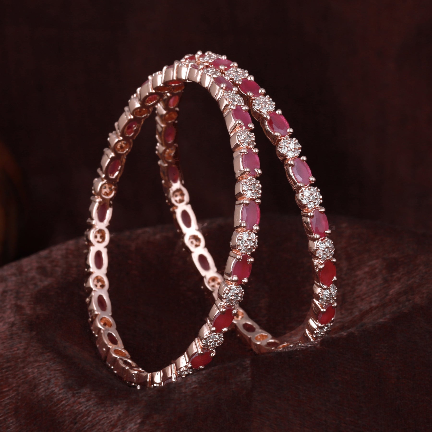 Estele Rose Gold-Polished CZ Splendid Designer 2:6 Size Bangles with Ruby Stones for Women - Distacart