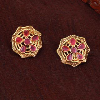 Estele Rose Gold-Polished CZ Peacock Designer Drop Earrings with Ruby Stones for Women - Distacart