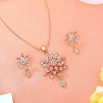 Thumbnail for Estele Rose Gold-Polished Stunning Floral Designer Pendant Set with White American Diamonds for Girls & Women - Distacart