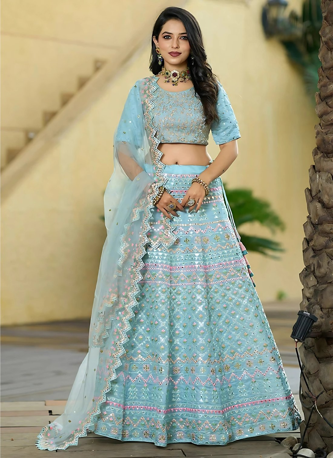 Lehenga Mart Designer Wedding Lehenga Choli For Women - Aqua - Distacart
